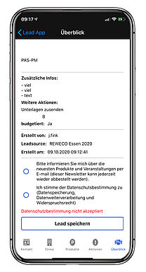 Überblick-Screenshot in der Membrain Lead App im iPhone