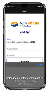 Login-Screenshot in der Membrain Lead App im iPhone